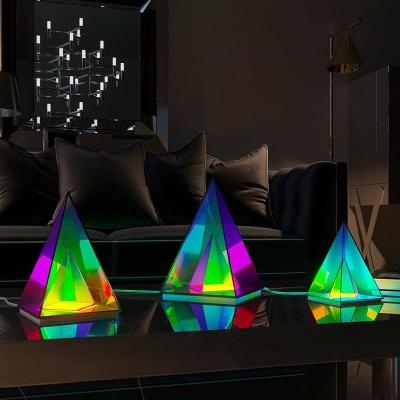 China Modern Creative Acrylic Pyramid Night Light LED Table Lamp Colorful Triangle Cube Table Lamp for sale