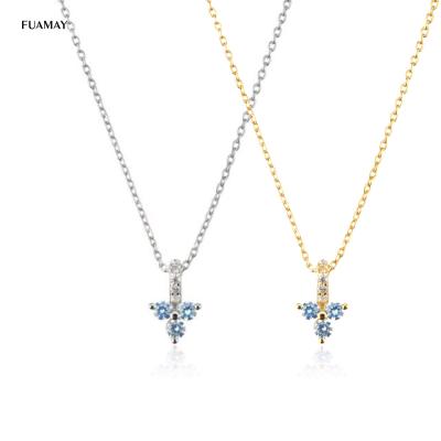 China 2021 FUAMAY Women's CLASSIC Zircon Ladies Blue Flower Necklaces Set 3 Stone Sapphire Diamond Necklace for sale