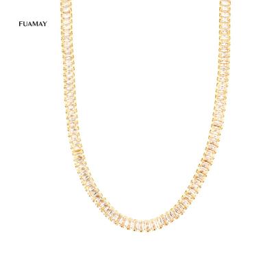 China Luxury BOHEMIA FUAMAY Long Chain CZ Choker Necklaces 925 Sterling Silver 40cm Wedding Wand Diamond Tennis Choker Necklaces for sale