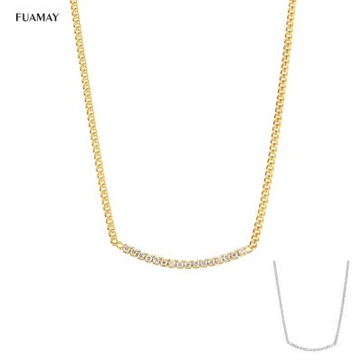 China FUAMAY CZ CLASSIC White Zirconia Diamond Line Bar Necklaces Cuban Adjustable Choker Necklace for sale