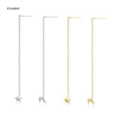 China New Small Bling CZ Dangle Earrings CLASSIC Long FUAMAY Zirconia Star Chain Link Moon Earrings With Chain for sale