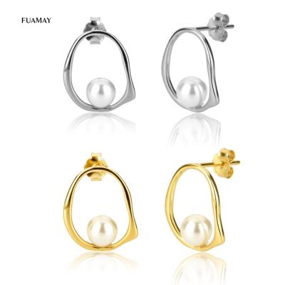 China FUAMAY CLASSIC Designer Jewelry Famous Brands Irregular Freshwater Pearl Earrings Pearl Circle Earrings for sale