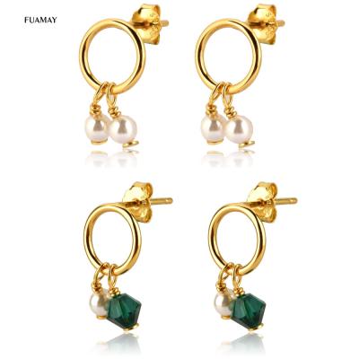 China FUAMAY Pearl Jewelry Emerald Crystal Earrings Studs With Freshwater CLASSIC Minimalist Pearl Earrings for sale