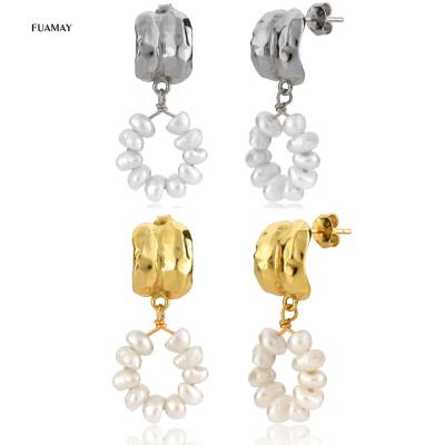 China FUAMAY CLASSIC Baroque Wholesale Gold Plated Minimalist Earring Studs Ladies Jewelry Pearl Earrings for sale