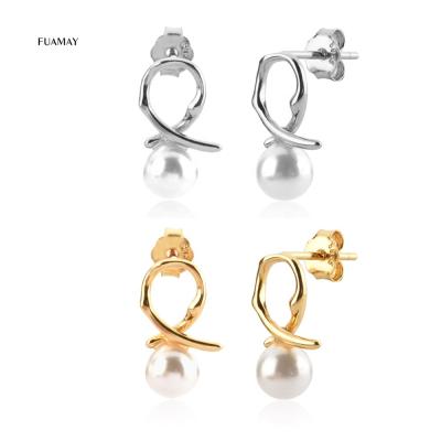 China 2021 Freshwater Moda Verano Sterling Silver Pearl Circles Pearl Stud Earrings by Aretes de la BOHÊME FUAMAY for sale