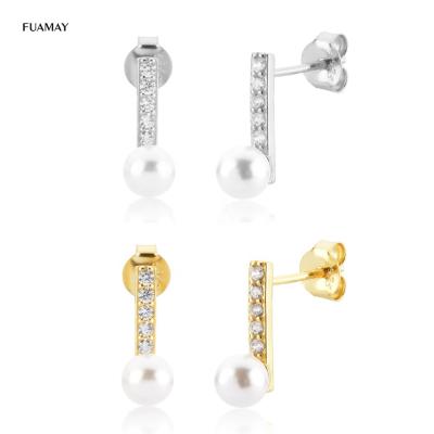 China BOHEMIA FUAMAY Freshwater Pearl S925 5MM Pearl Des Aretes-Mode-jewelry Minimal Bar Earrings Dangle Earrings Women for sale