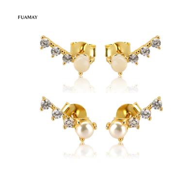 China BOHEMIA FUAMAY Woman Pearl Bar Studs Earing CZ Tiny Diamond Stud Earrings For Women Trendy for sale