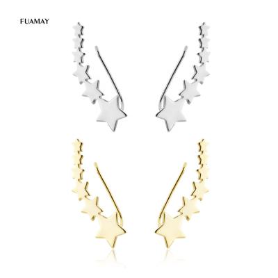 China FUAMAY Sterling Silver Six Star Ear Stud Earrings Casual/Sporty Crawler,18K Gold Plated Star Climber Gemstone Shinning Earrings for sale