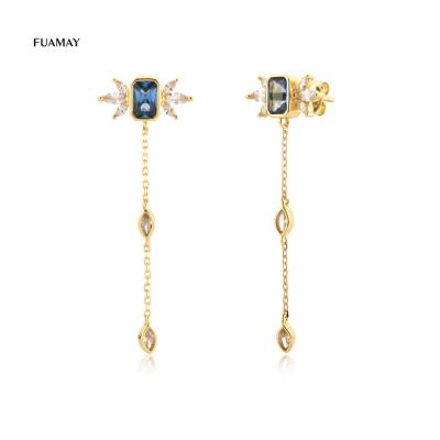 China BOHEMIA FUAMAY 2022 Fashion 45MM Stone Earrings Long Chain Fashion Aquamarine Angel Wing Stud Earrings Rectangle Square for sale