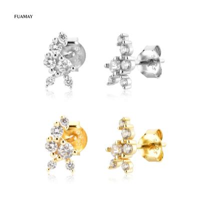 China FUAMAY Stone Sparkle Diamond Earring Studs High Quality Small Six Tiny Minimal Casual/Sporty Sterling Silver For Woman Stud Earrings for sale