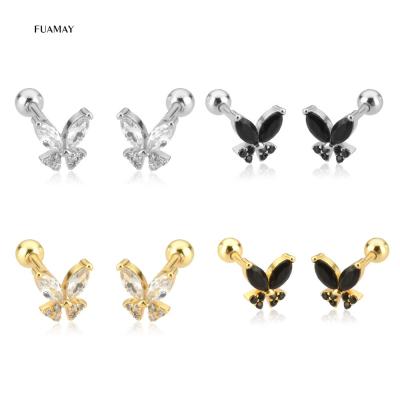 China FUAMAY 925 Sterling Silver Anti-allergic Tiny Dainty Marquise Round CZ Butterfly Shaped Stud Earring Black Silvery Stud Earring for sale