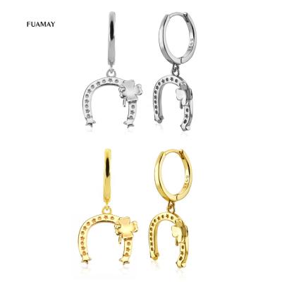 China FUAMAY CLASSIC Silver Horseshoe Earrings Wildflower U Shape Circle Earrings Pendientes Mujer for sale