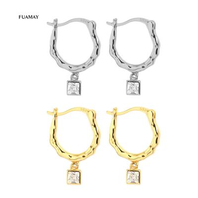 China La BOHÊME FUAMAY 925 Sterling Silver Earings For Women Gold Plated Square 2021 Diamond Brand Fashion Earrings for sale