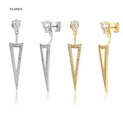 China BOHEMIA FUAMAY Jewelry Geometric Triangle Long Drop-Earrings Spike Earrings Long Zircon Trendy White Clear Silver Drop-Earrings Real for sale