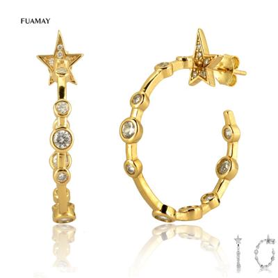 China FUAMAY CLASSIQUE Ohrringe 925 Korean Big Round Silver Circle Stud Earrings 30mm Stunner Star Stud Earrings With Star Charms for sale