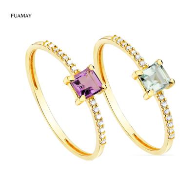 China FUAMAY Women's 925 Sterling Silver Jewelery Gold Plated CLASSIC Band Blue Green Blue Stone Diamond Half Square Diamond Rings for sale