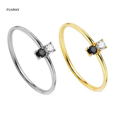 China FUAMAY CLASSIQUE S925 Plata Anillo Portman Oro 18K Diamante Two Silver Diamond 1.2MM Band Stackable Rings For Girls for sale