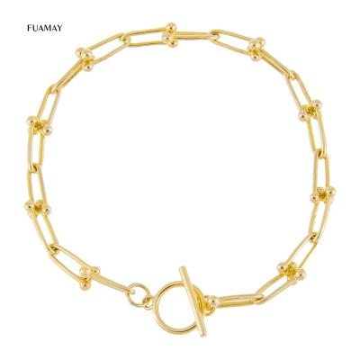 China FUAMAY Pulseras-Fashion-Jewelry CLASSIC 925 Sterling Silver U Shape Link Chain Bracelets Gold Plated U Chain Toggle Bracelet for sale