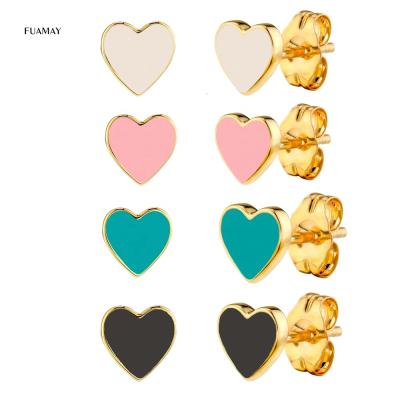 China FUAMAY Custom Made Black Casual/Sporty Enamel Neon Heart Stud Earrings Studs Girl Red Enamel Heart Stud Earrings for sale