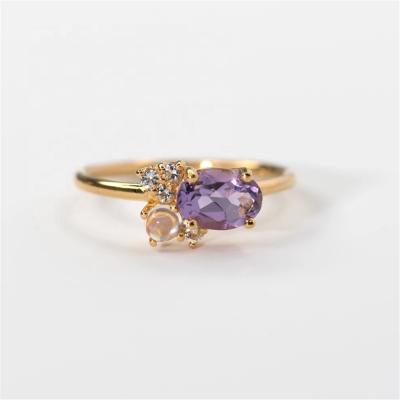 China CZ Zirconia Micro Pave Jeni Moon Cluster Band Rings Purple Zirconia FUAMAY Office Slim CZ Rings For Woman Ladies for sale