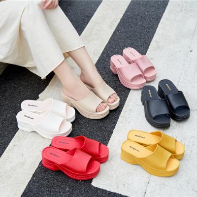 China Fashion Trend Drop Shipping Custom Logo Summer Luxury Jelly Candy Wedge Slide Sandals Heels Slipper Shoes For Ladies Women for sale