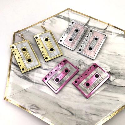 China Vintage Retro Music Gifts Acrylic Handmade Jewelry Hip Hop Novelty Music Circle Cassette Recorder Social Earrings for sale