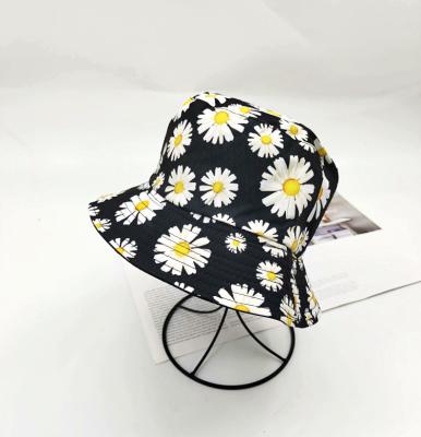 China Picture Summer Beach Small Daisy Printed Cotton Bucket Hat For Women Mens for sale