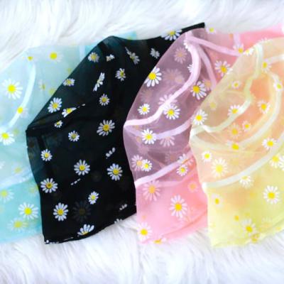 China Summer Casual Fashion Sheer Cute Daisy Flower Organza Women Bucket Hats for sale