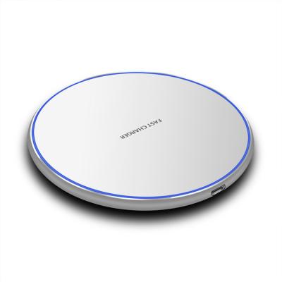 China Phone Charging Mobile Phone Aluminum Metal Qi Charger Round 10W Fast Charging Wireless Charger Pad for sale