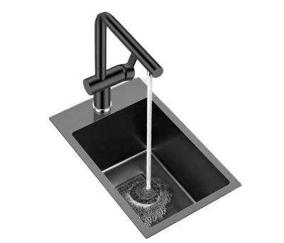 China With faucet high quality black nano stainless steel handmade kitchen sinks with with drain faucet manufacturer JY-2846NA-1 for sale