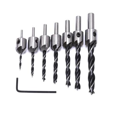 China 7PC Online Woodworking Hot Sale Shop Woodworking Drilling Machine Three Point Countersunk Drill Set for sale