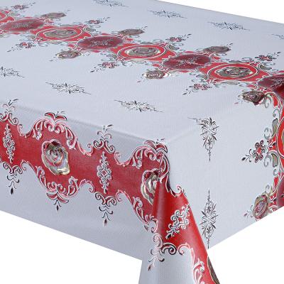 China Embossed Europe style 3d pvc tablecloth gold sequin tablecloth waterproof printing with fabric backing roll for sale