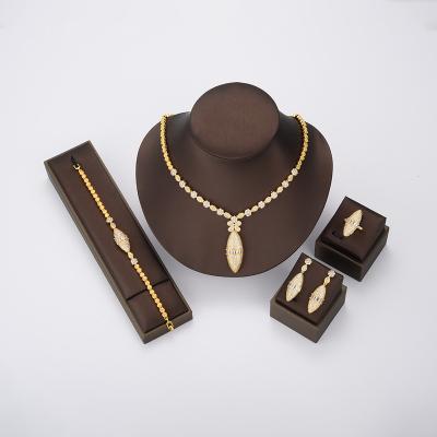 China JH FASHIONABLE Delicacy Women's 18K Gold Plated Jewelry Set 4 Pcs Custom Brass Jewelry Set White Zirconia 5A+ Jewelry Set for sale