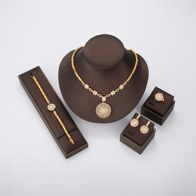 China JH Fashion Flower PendantJewellery TRENDY Korean Wedding Rings Necklace Earrings Bracelet Jewelry 18K Gold Plated 4 Pcs Jewelry Set for sale