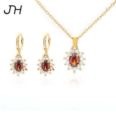 China TRENDY JH Fashion Jewelry Set Pear Shape Brass Jewelry 14K Gold Filled Necklace Earring Jewelry Set for sale