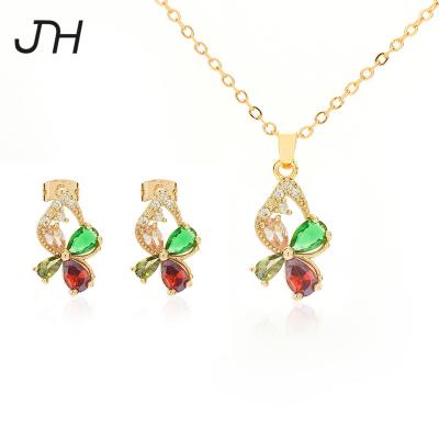 China JH' FASHION African 18K Gold Jewelry Set Platted Pear Cut Zircon Colorful Jewelry Brass Copper Jewelry Set For Girls for sale