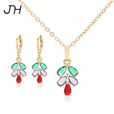 China FASHIONABLE JH Shape Colorful Zircon Jewelry Set Ladies Tasty Earrings Necklace Jewelry 22K Gold Plated Jewelry Set for sale