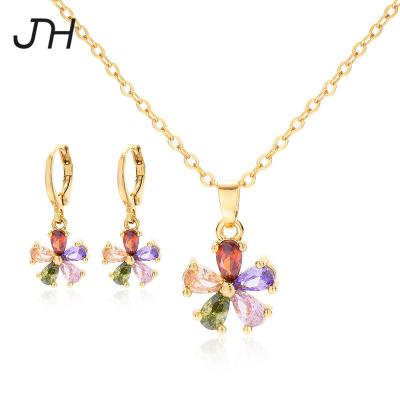 China JH FASHION Custom Cute Flower Shape Jewelry Set Gold Filled Jewelry Zircon Necklace Earrings Brass Jewelry Set For Women for sale