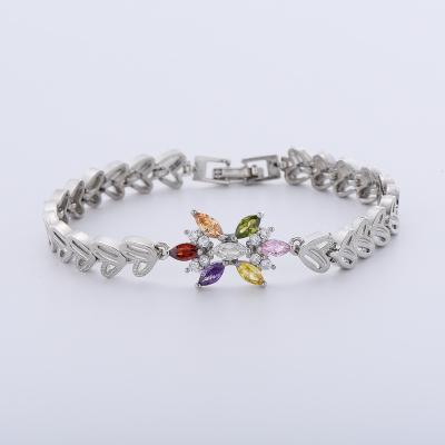 China JH 2022 Style Jewelry 5A+ Fashion Unique Colorful Zircon Female Bracelet Elegant Silver Plated Copper Bracelet for sale