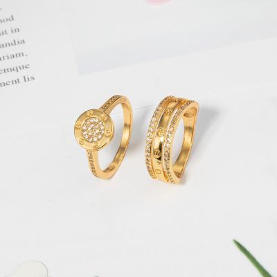 China Fashionable JH Trendy Gold Plated 22K 5A+ Ring Zircon Jewelry Ring Set Luxury Rings For High Quality Couples for sale