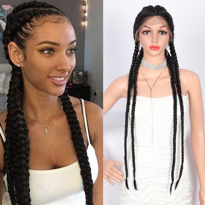 China Hot Sales Braid Wigs Four Braided Wigs Braid Wigsir 32 Inches Wholesale Box 4 Long Braided To Lace Frontal Wigs for sale