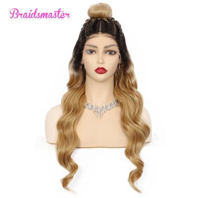 China Wholesale Cheap Super Wave 13*4lace Brown Highlight Synthetic Wigs 28inch Long Blonde Hair for sale