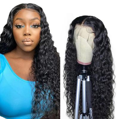 China Water Wave Wholesale 13x4 Transparent Lace Frontal Unprocessed 100% Virgin Brazilian Human Hair Water Wave Lace Front Wigs for sale