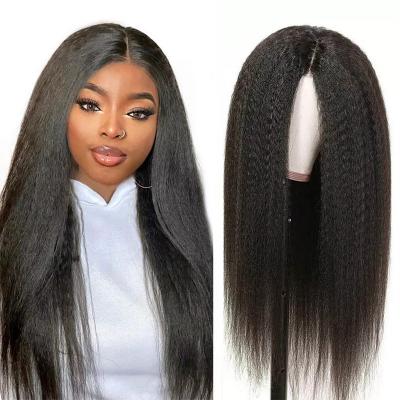 China Cheap Kinky Curly Straight Human Hair Wig 130 150 180 Density Brazilian Yaki Hair Lace Frontal Wigs for sale