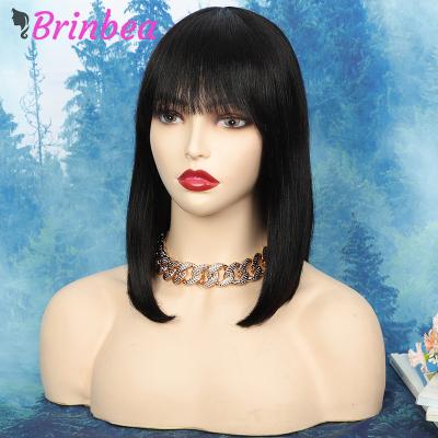 China Straight 12 Inches Banged Natural Virgin Hair Shoulder Length Color Full Woven Wig Made in China for sale