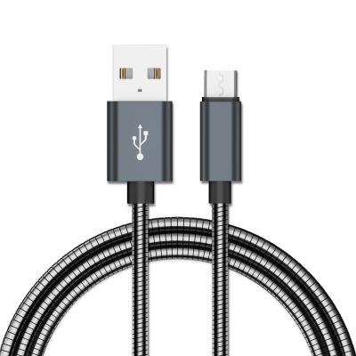 China Metal Braided 20cm 100cm 200cm Metal Braided USB C Cable Metal Spring Braided Mobile Cable Fast Charging Micro USB Cable for sale