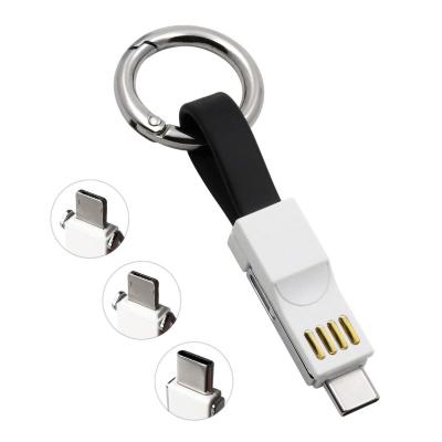 China Magnetic 3 in 1 Magnetic Type C USB Flat Cable Keychain Micro USB Cable Android Short Portable Charging Cord for sale