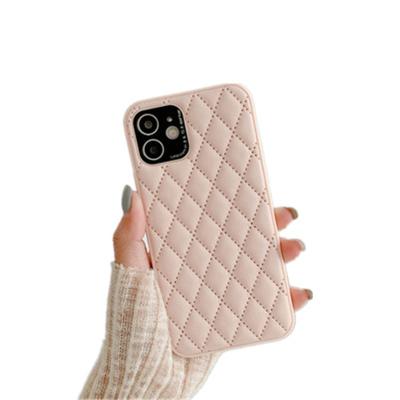 China Anti-fall PU Pattern Rhomboid Leather Shockproof Phone Case Soft Protective Mobile Phone Case For iPhone 13 pro for sale