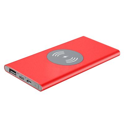 China 8000mAh 5W Ultra Thin Aluminum Li Polymer Slim External Battery Metal Alloy Battery Charger Power Bank Wireless Charger for sale