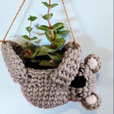 China Convenient popular weaving handmade weaving hanging flowerpot koala sloth yarn soft animal basket storage for sale